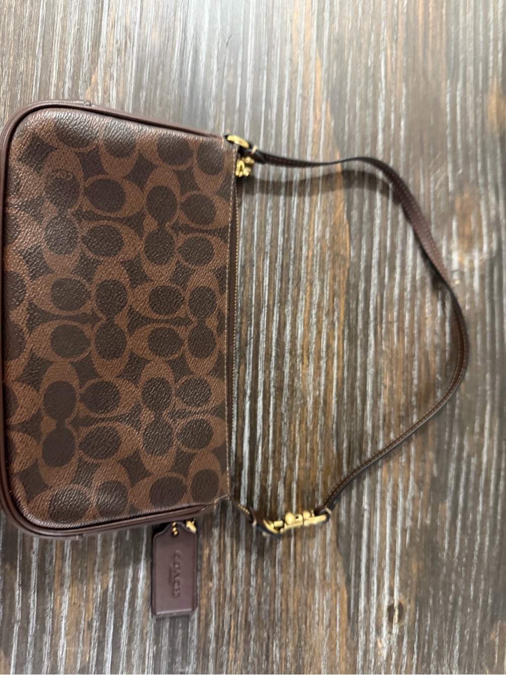 Coach Brown Signature Canvas Wristlet with Leather Strap - Picture 2 of 3
